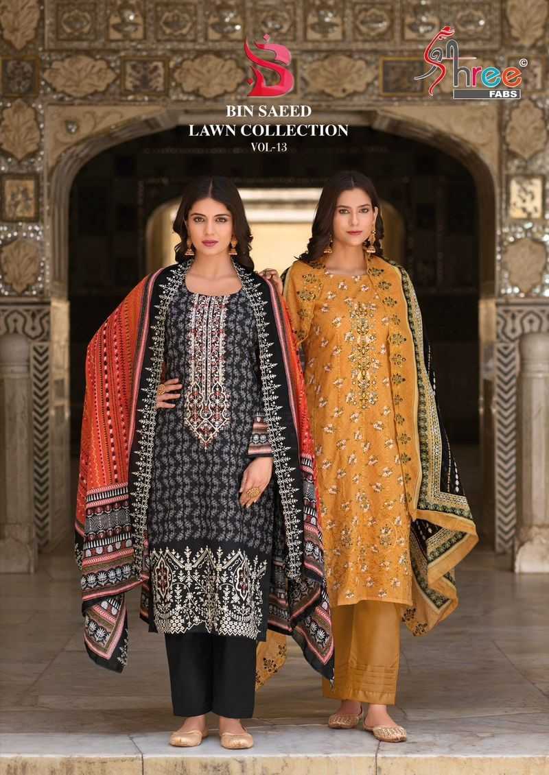 shree fabs bin saeed lawn collection vol-13 fancy cotton print pakistani dress material