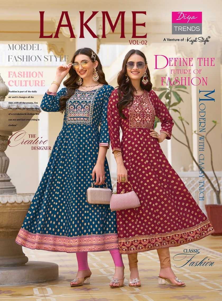 lakme vol 2 by diya trends embroidery work readymade flair big size gown 