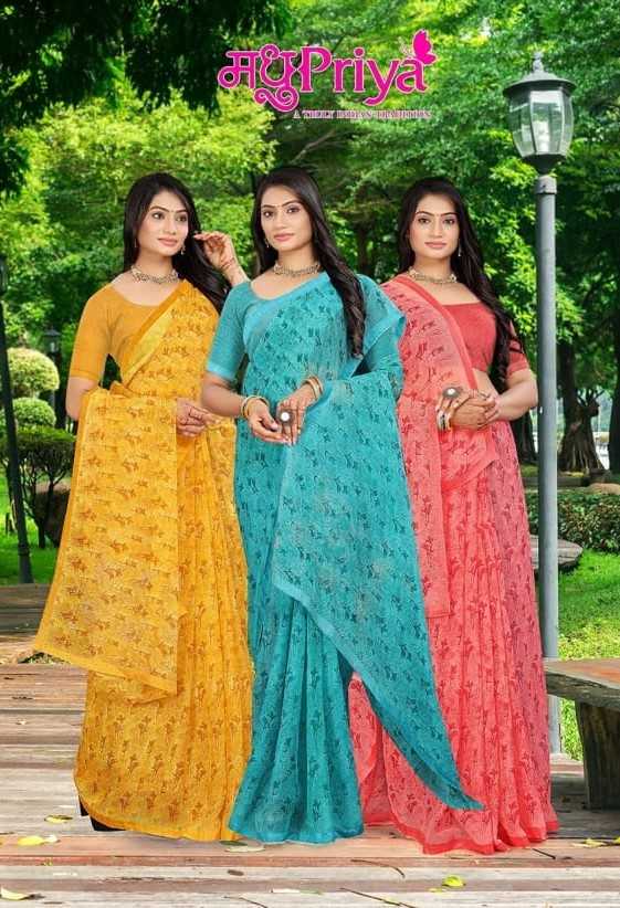 madhupriya dolly vol 12 comfy wear chiffon latest saree exports