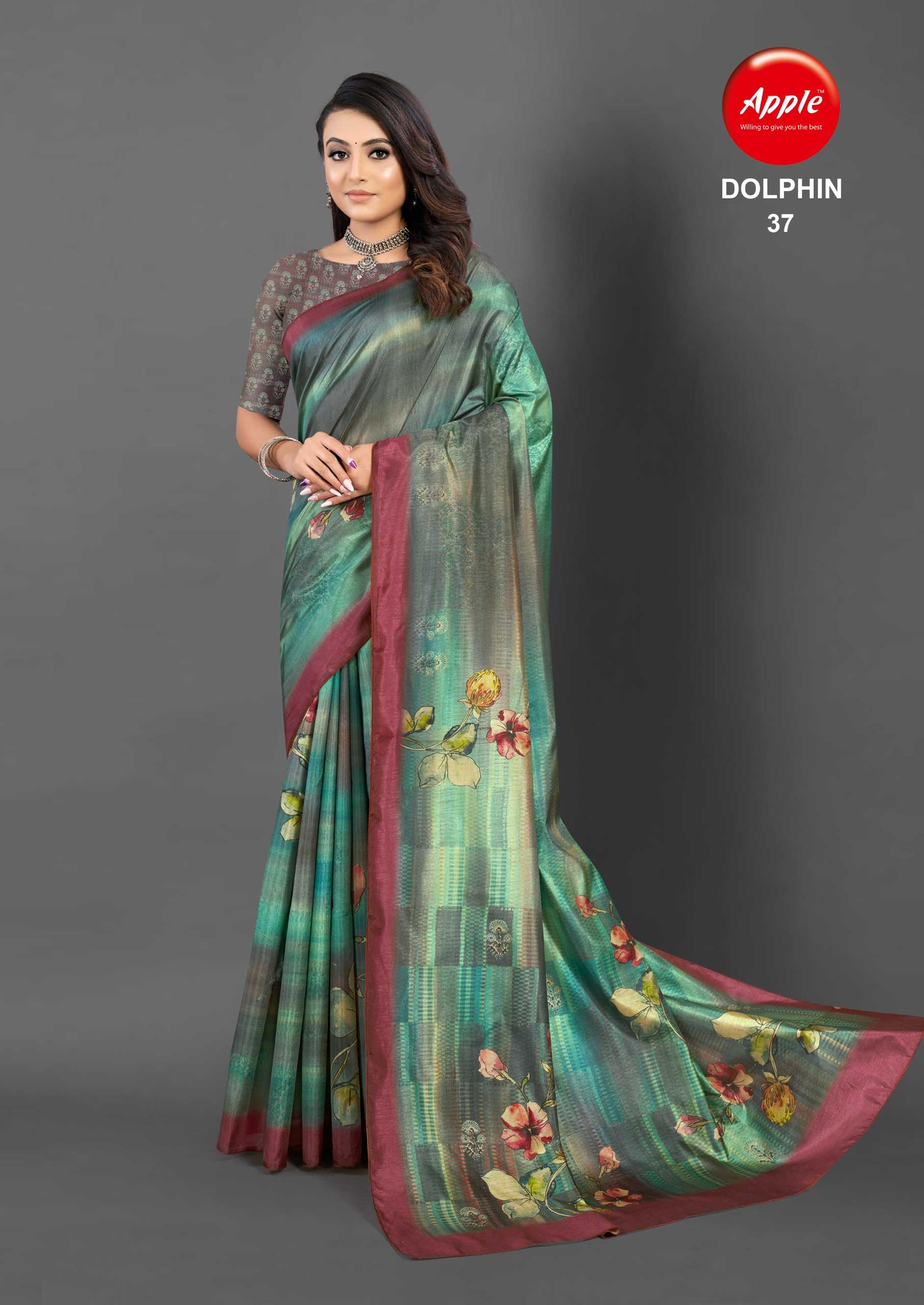 apple dolphin 21 to 37 super hit kozi silk colour matching saree with blouse 