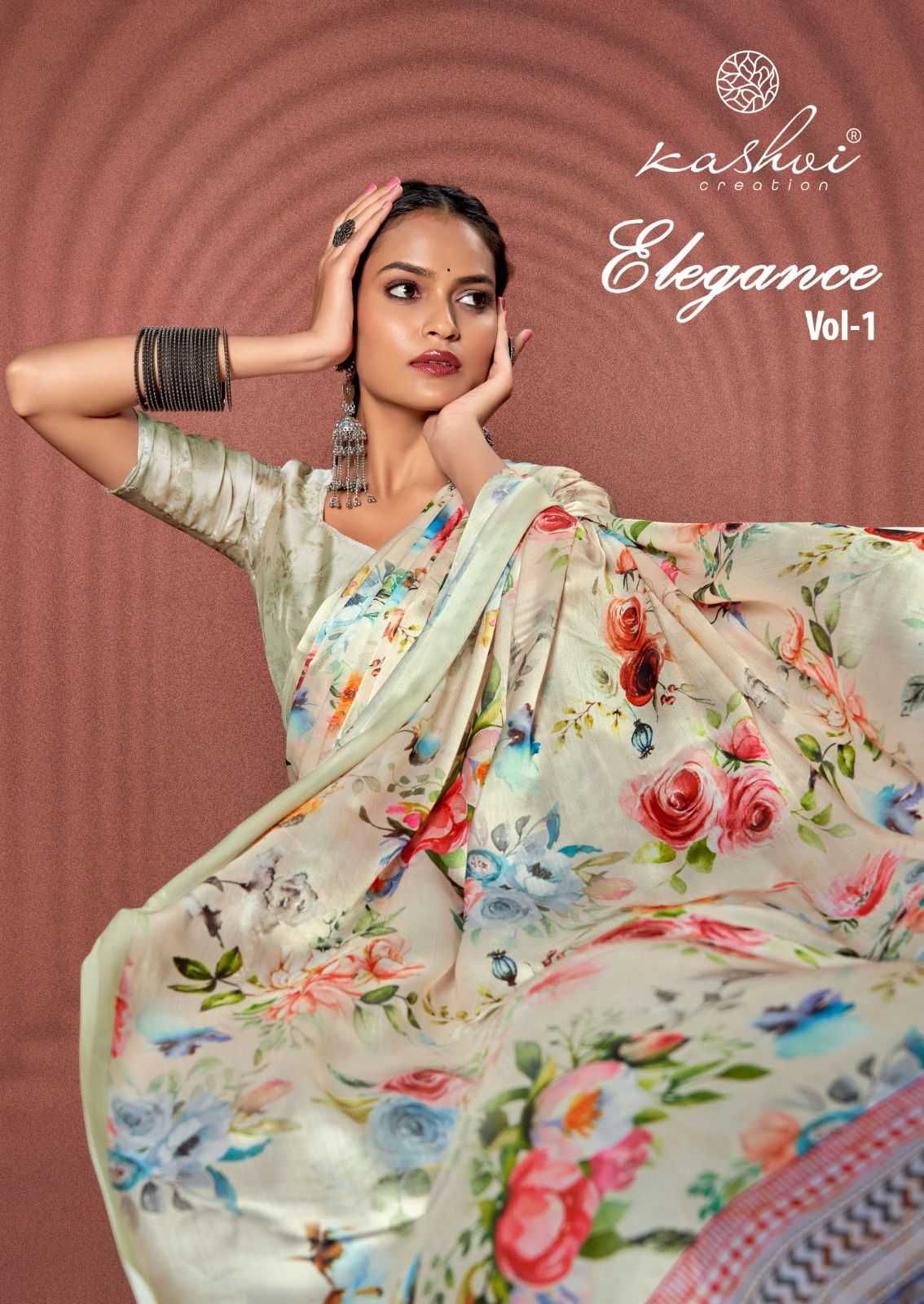 kashvi creation elegance vol 1 satin chiffon colour addition saree 