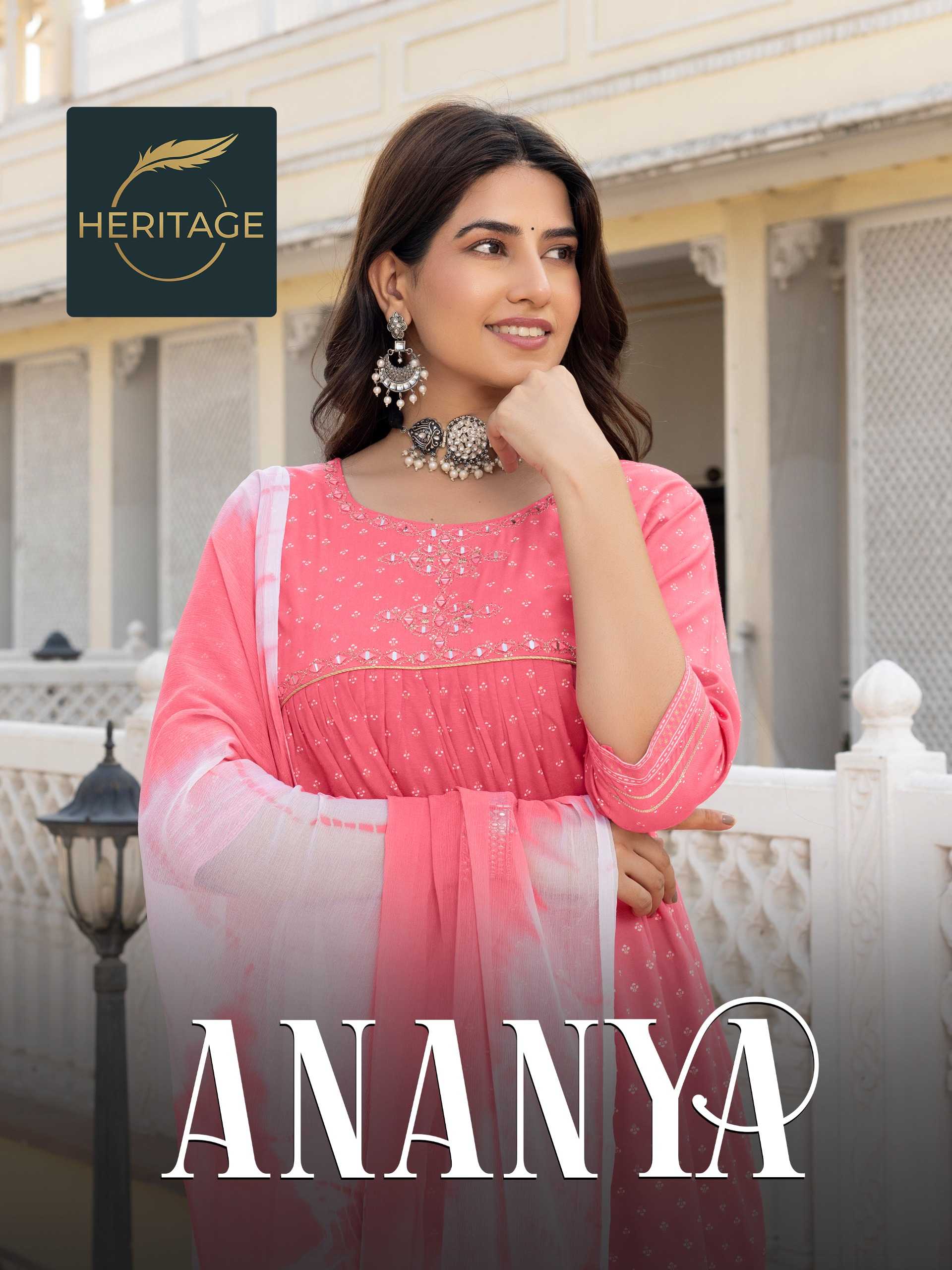 ananya by heritage fancy rayon super hit design fully stitch 3pcs dress
