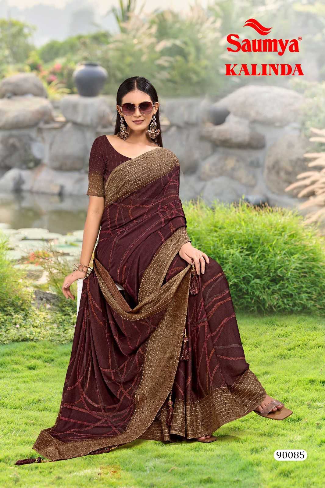 saumya launch kalinda dull moss adorable unique colours saree 