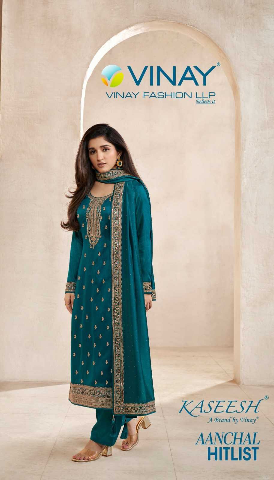 vinay kaseesh aanchal hitlit designer embroidered silk georgette salwar kameez 