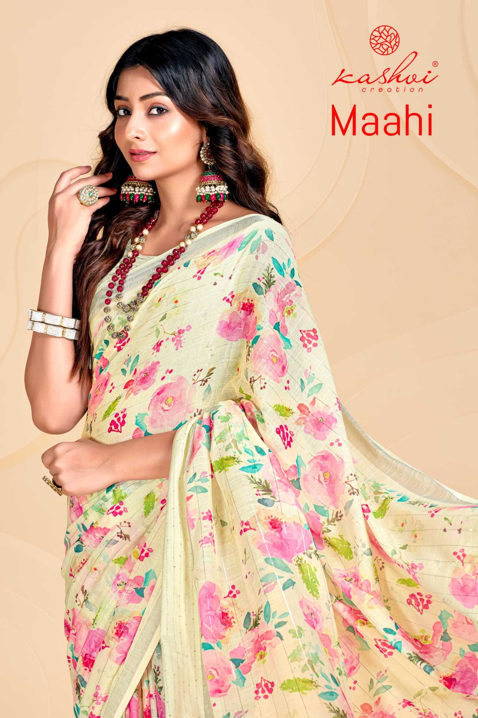 maahi by kashvi creation super hit design linen weaving sequence work saree 