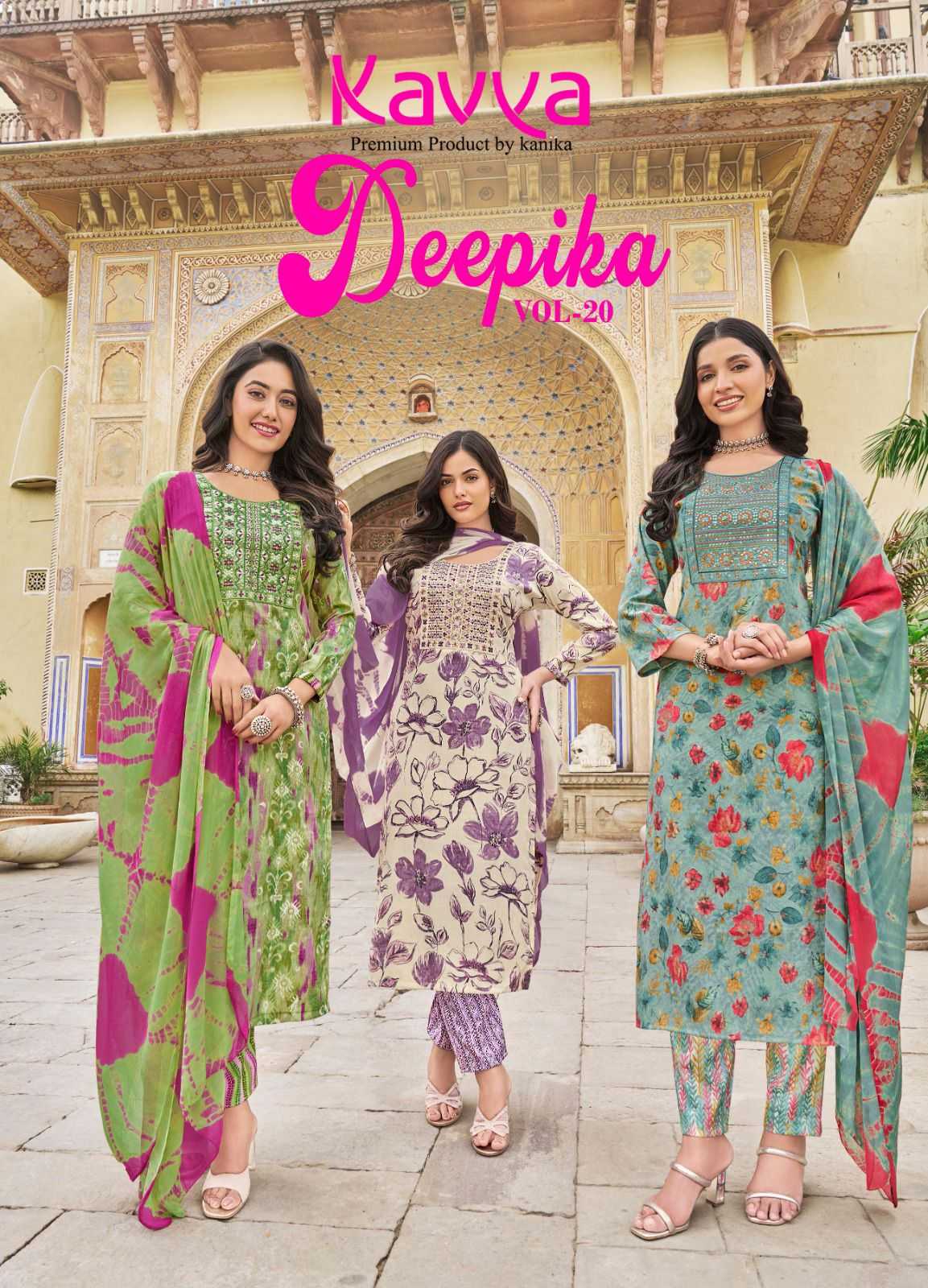 deepika vol 20 by kavya readymade classic look embroidery work 3pcs dress