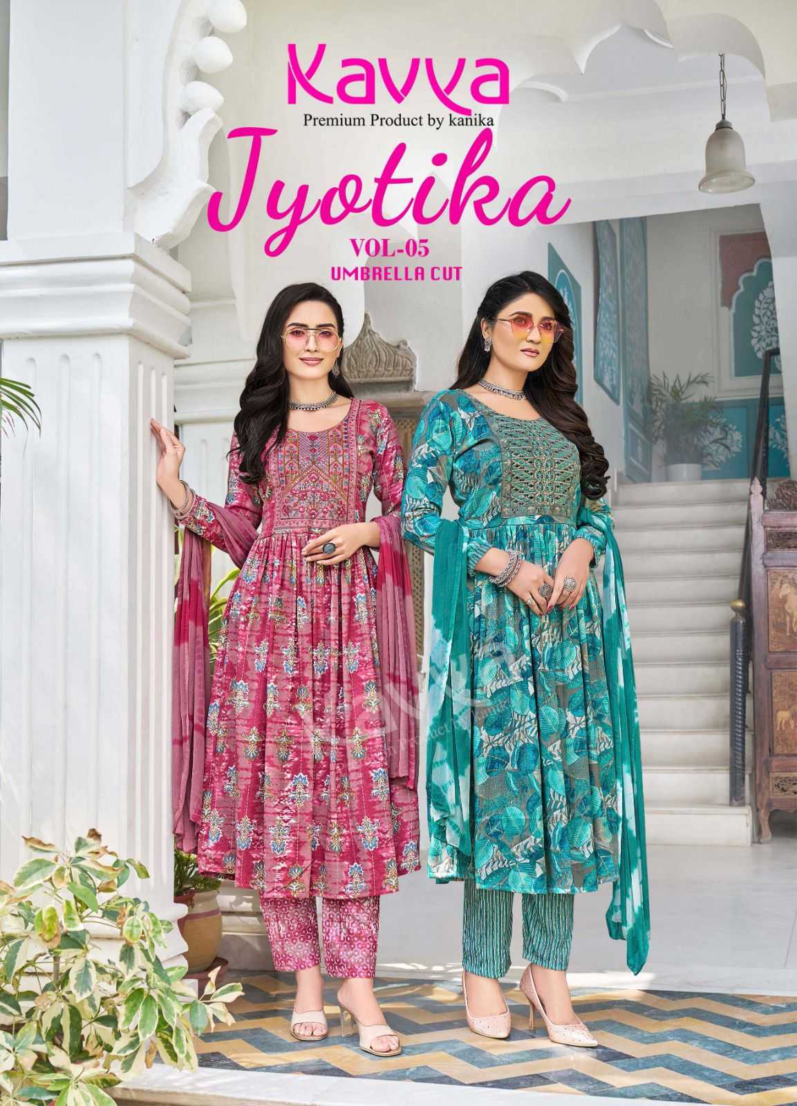 jyotika vol 5 by kavya comfy wear embroidery work full stitch 3pcs dress