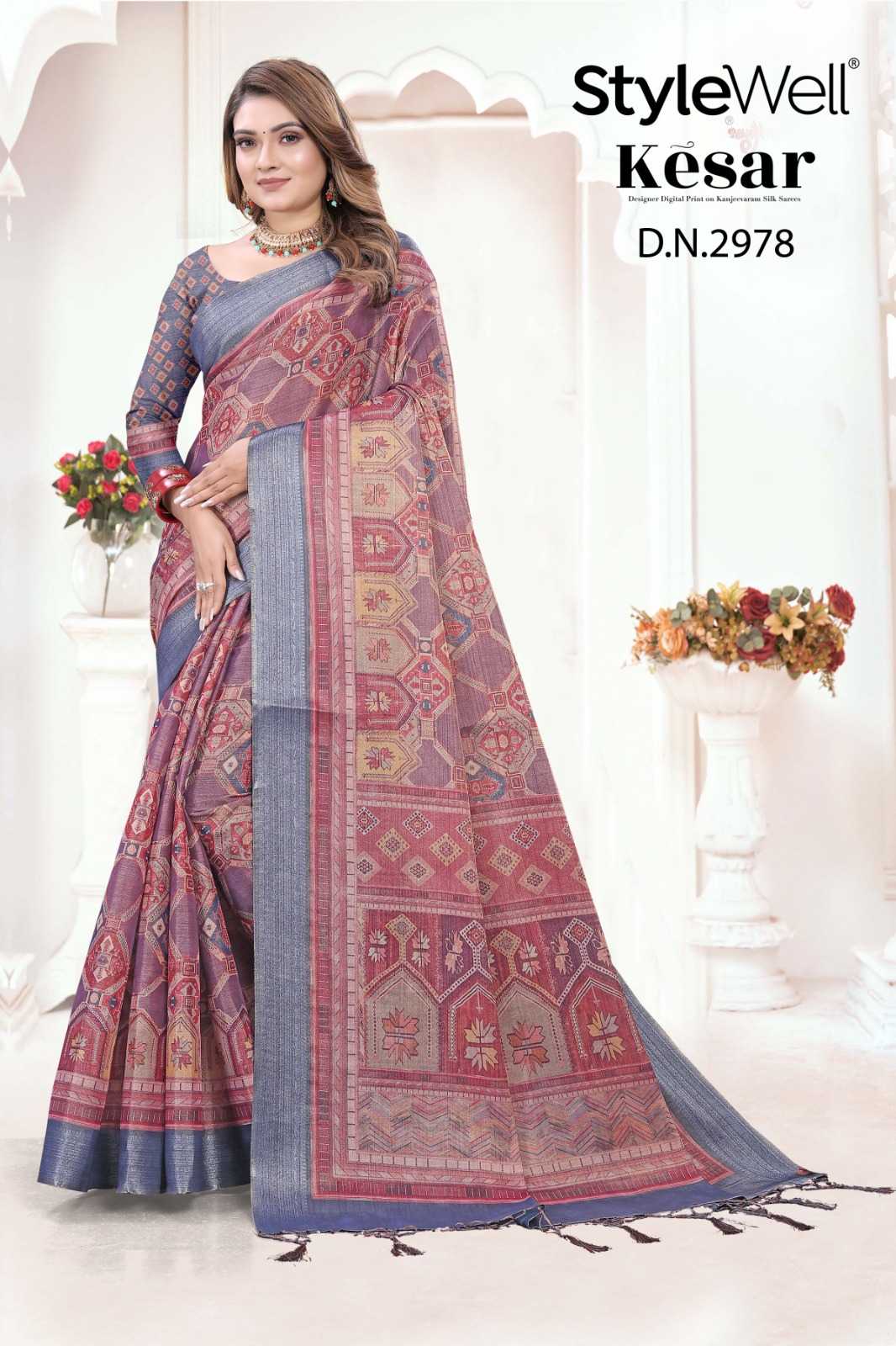 stylewell kesar pretty look silk printed saree with blouse
