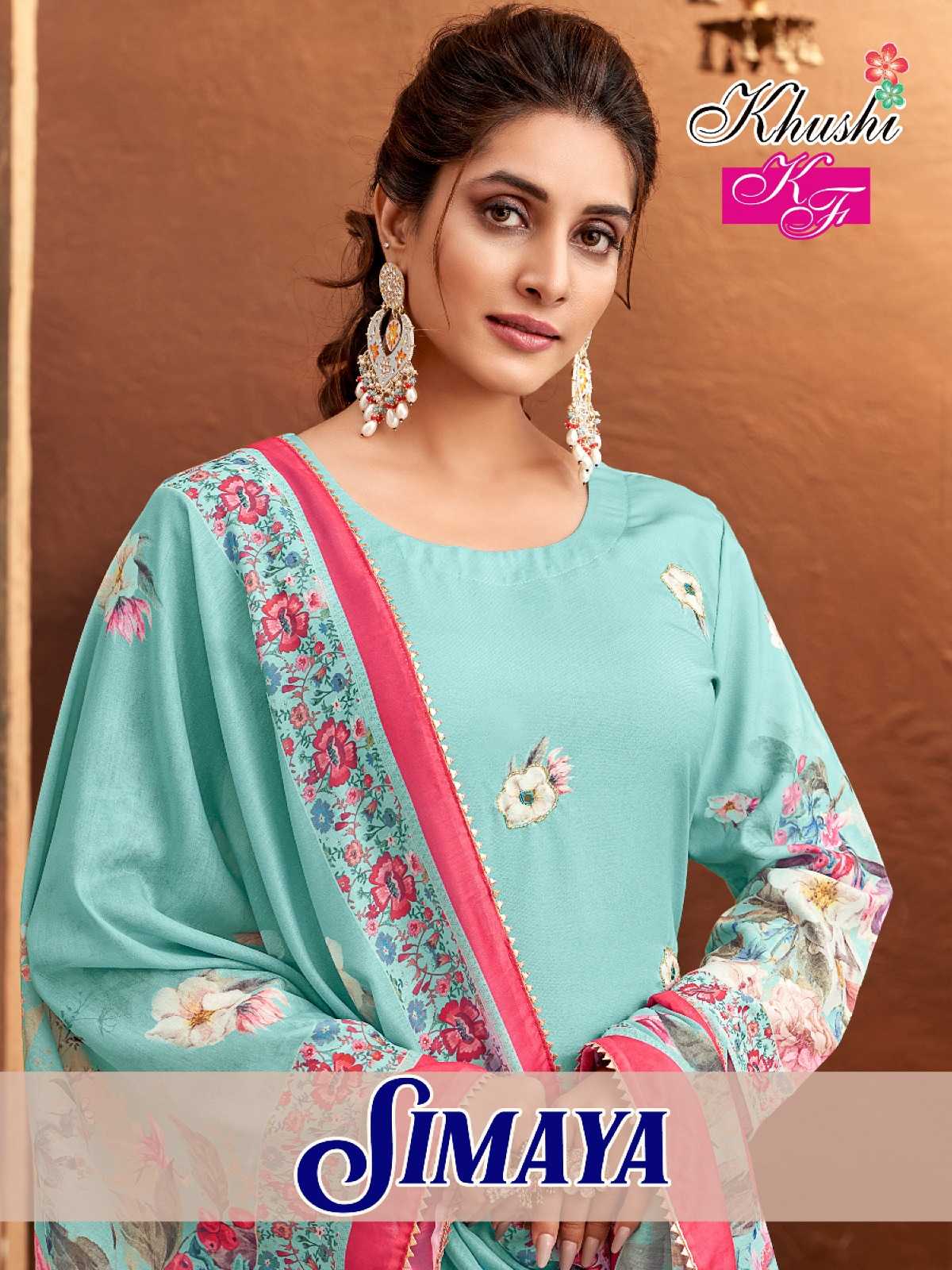 simaya by khushi fashion maslin digital silk attractive look full stitch 3pcs dress