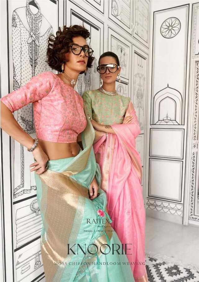 rajtex knoorie chiffon handloom weaving stylish saree with blouse 
