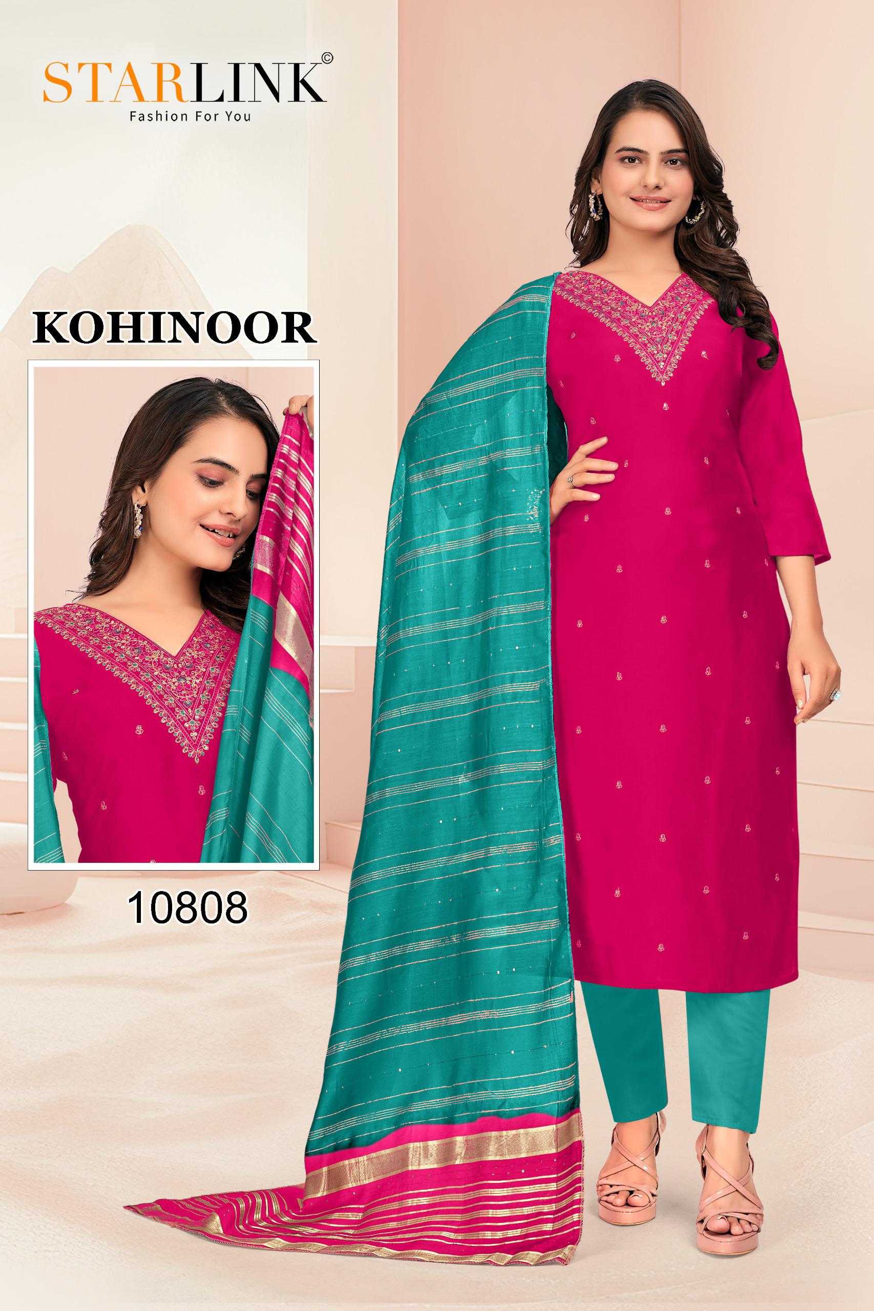 starlink kohinoor readymade chanderi beautiful work combo set salwar suit 