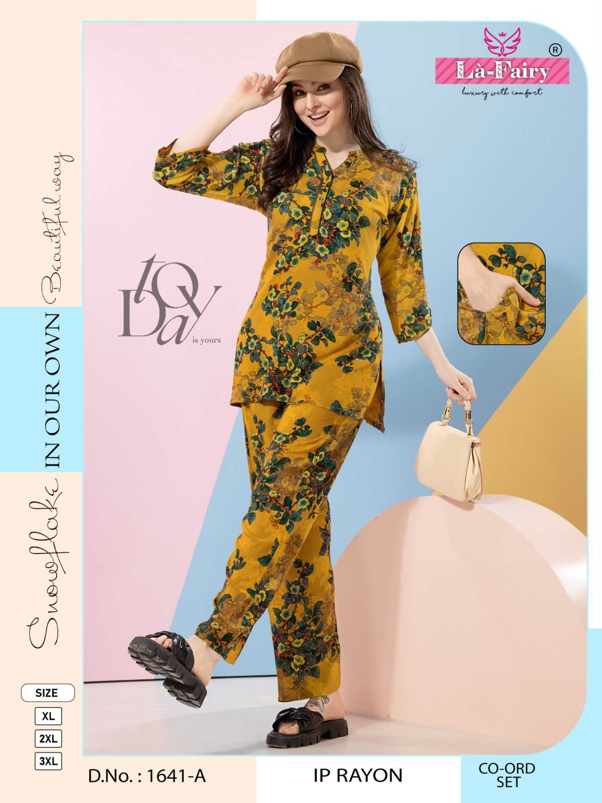 1641 by la fairy rayon print full stitch stylish outfit co-ord set 