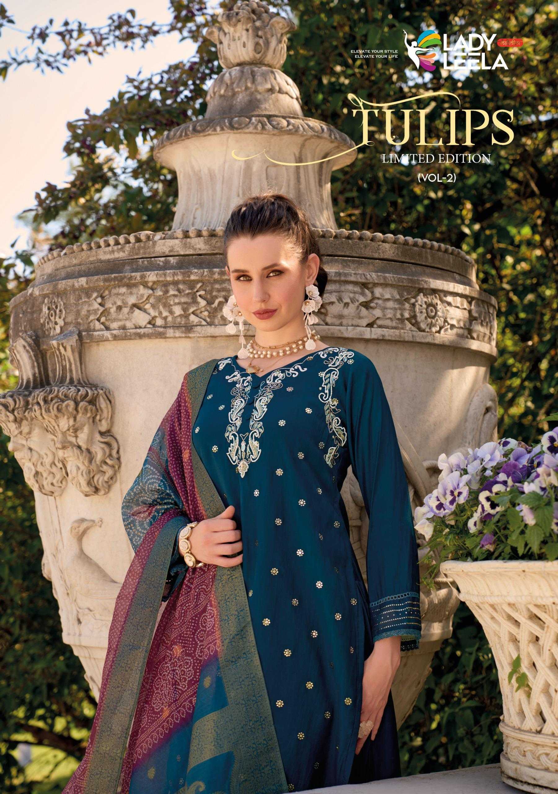 tulips vol 2 by lady leela viscose silk occasion wear readymade salwar kameez 