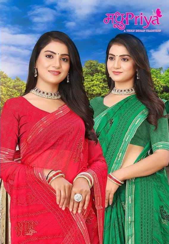 dairy milk vol 14 by madhupriya pretty look chiffon saree with blouse 