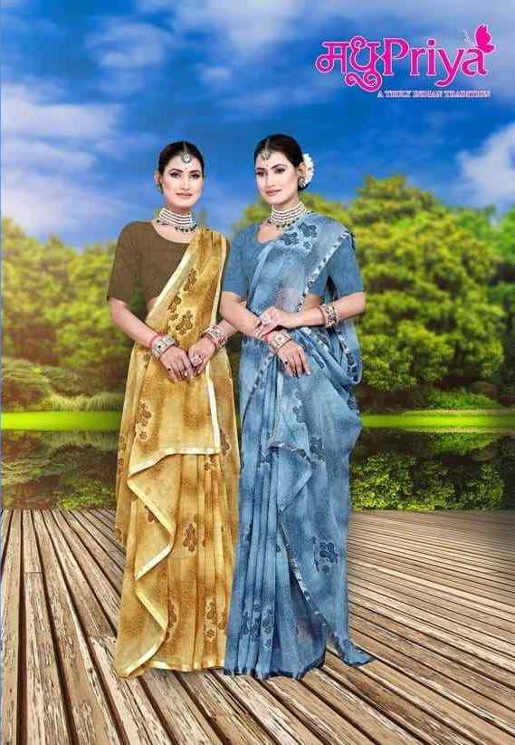 kulfi 1089 by madhupriya fancy print chiffon beautiful design saree exports