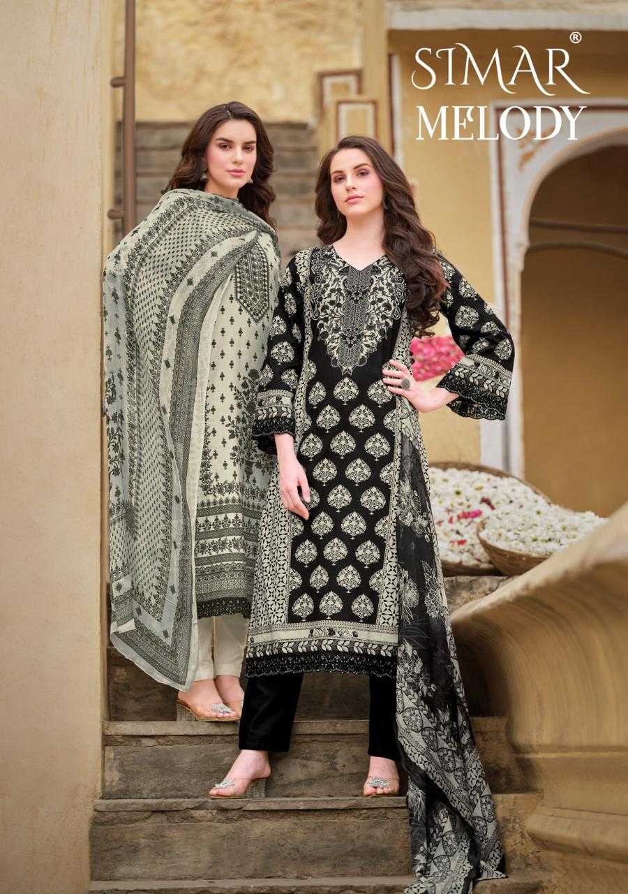 glossy melody embroidery work print 3pcs dress