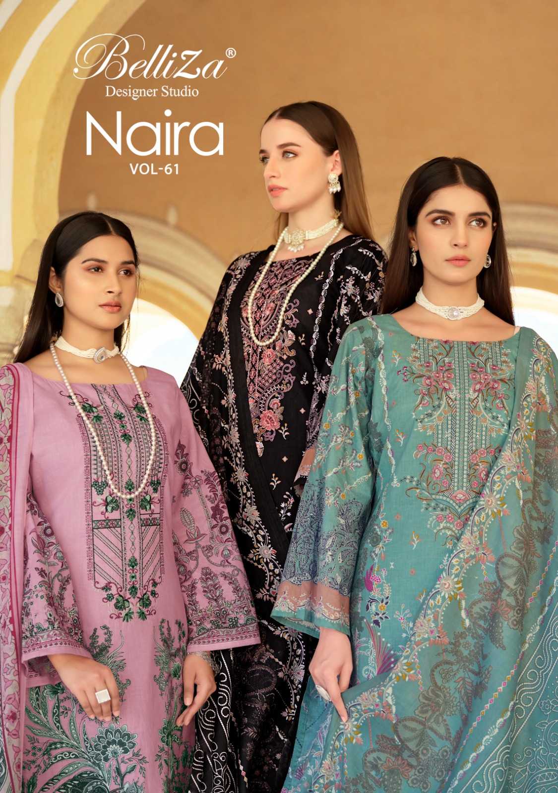 belliza designer naira vol 61 cotton comfortable pakistani 3pcs dress