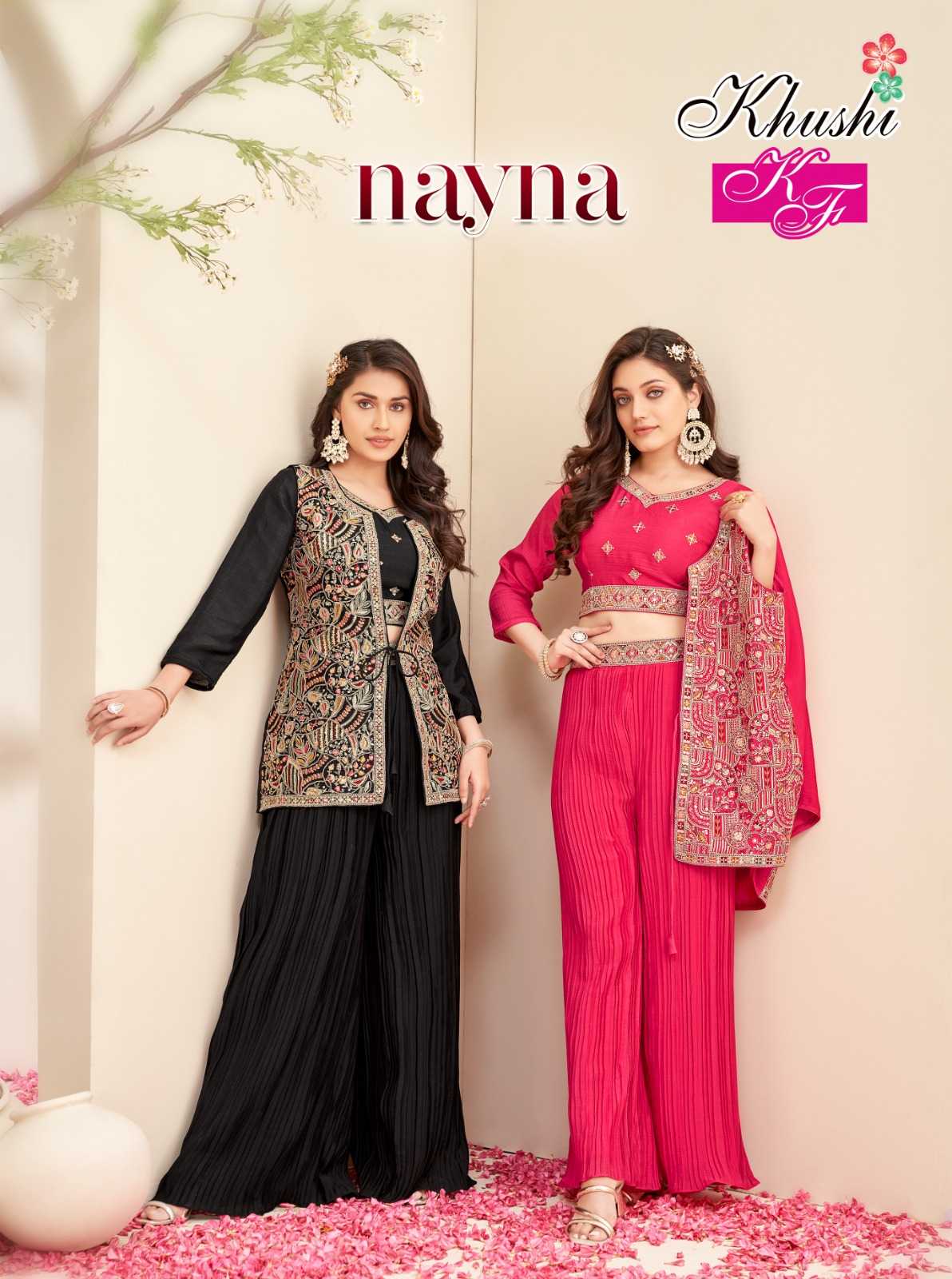 khushi fashion nayna shrug jacket with palazzo style readymade 3pcs dress