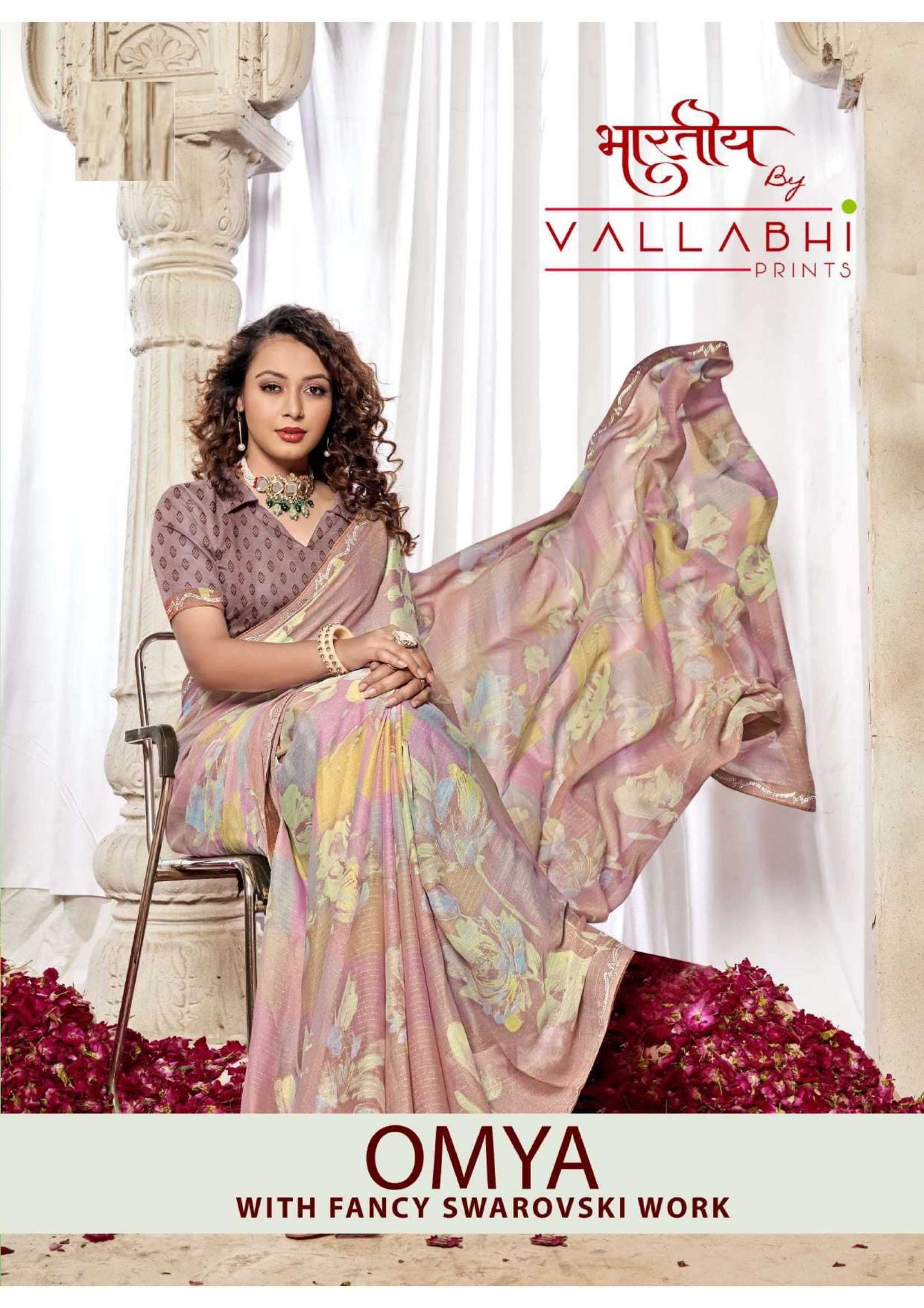 vallabhi prints omya attractive colour printed georgette saree whiolesaler