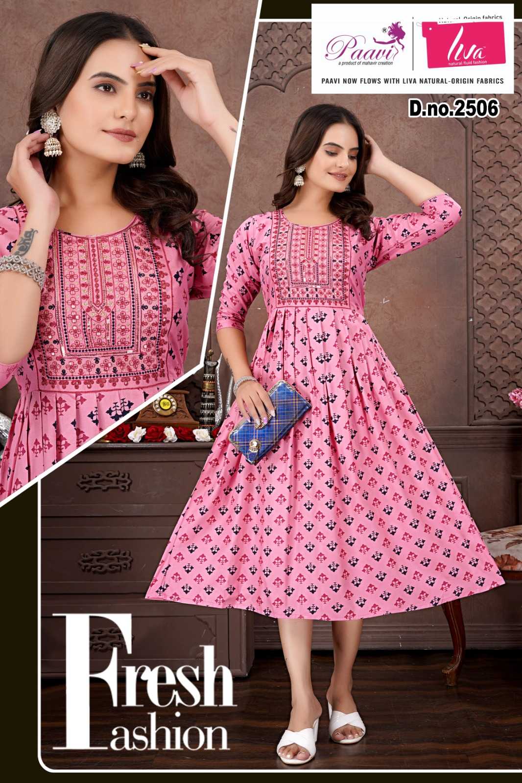 paavi liva approved embroidery work stylish full stitch combo set frock kurti 