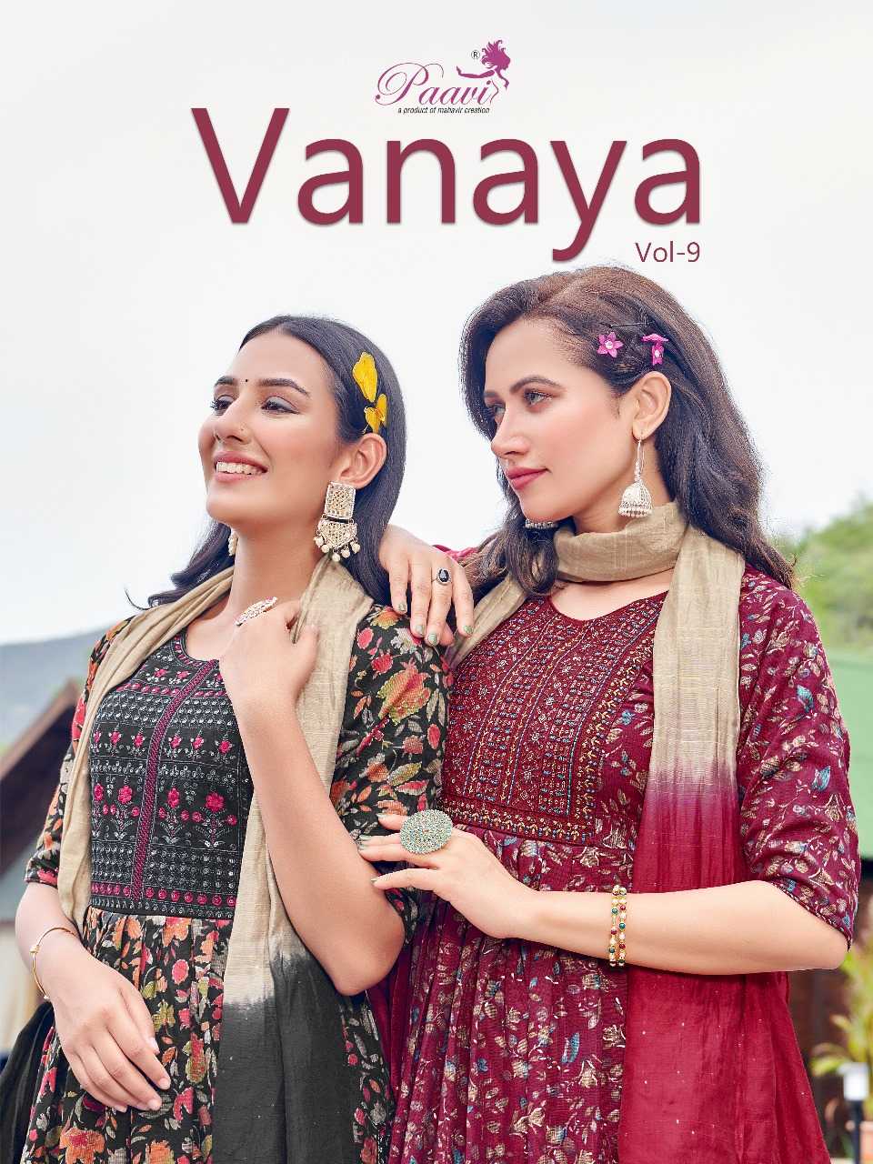 vanya vol 9 by paavi capsule print nayra cut sequence work fully stitch 3pcs dress 