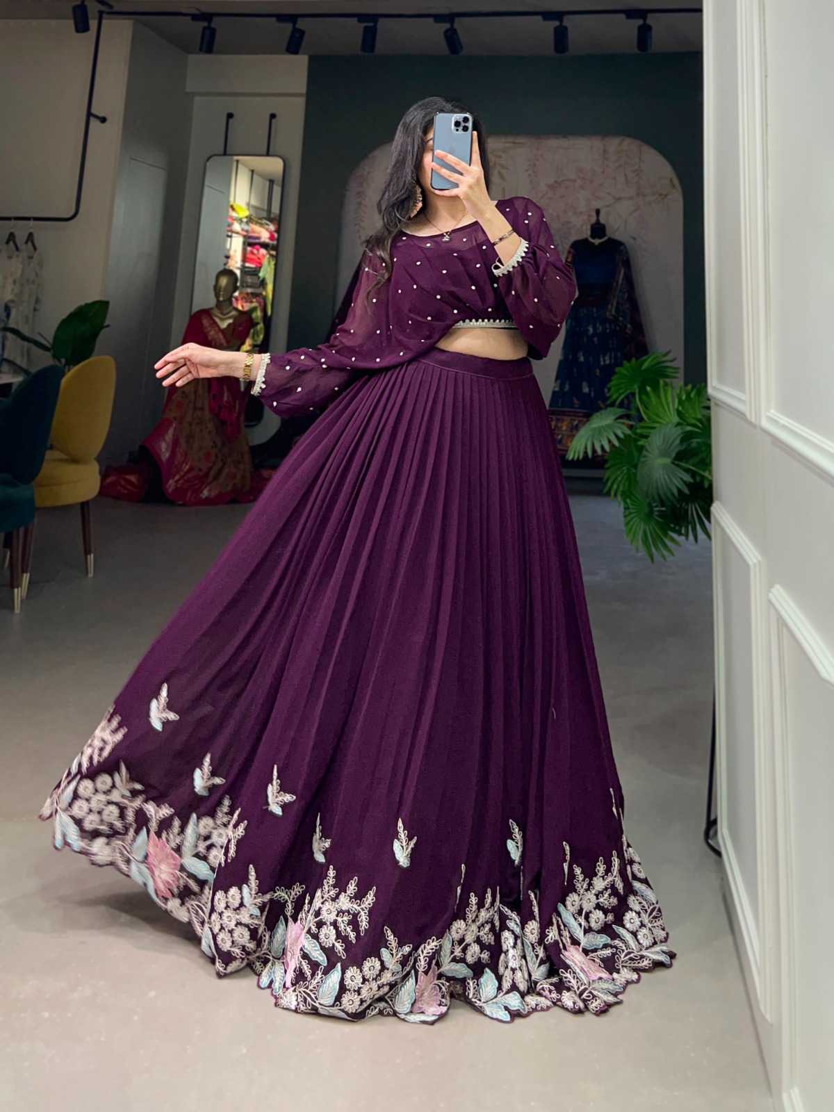 pr anamika launch georgette fashionable fully stitch lehenga choli  