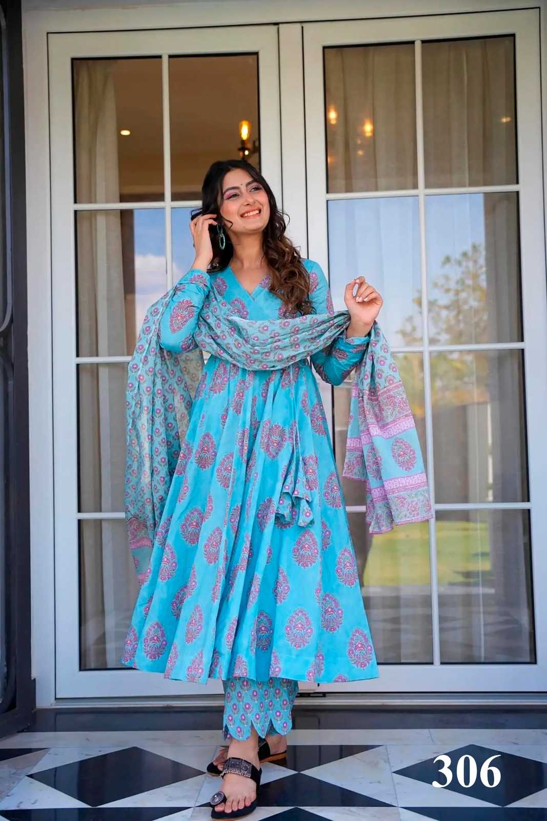 pr clora vol 3 ethnic design muslin fully stitch big size palazzo style flair 3pcs dress 