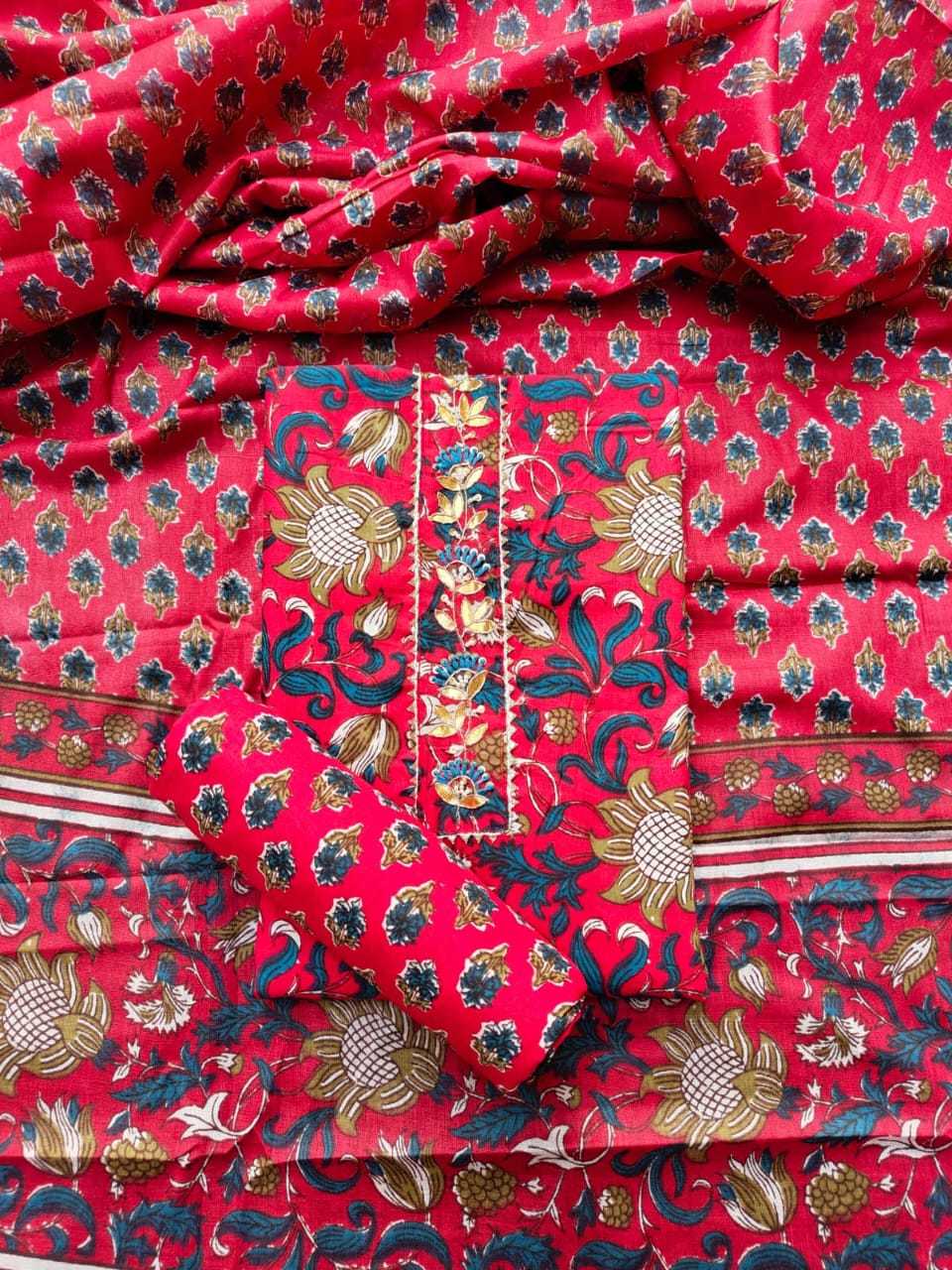 pr cotton handwork stylish rajwadi amazing print kurti pant with dupatta 