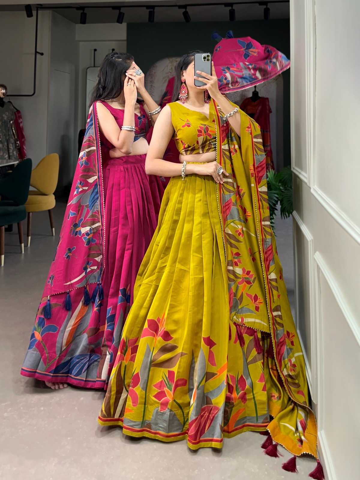 pr devasree traditional wear viscose foil work stitch lehenga unstitch blouse dupatta 