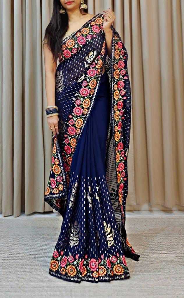 pr ds 629 embroidery work georgette adorable party wear saree with blouse