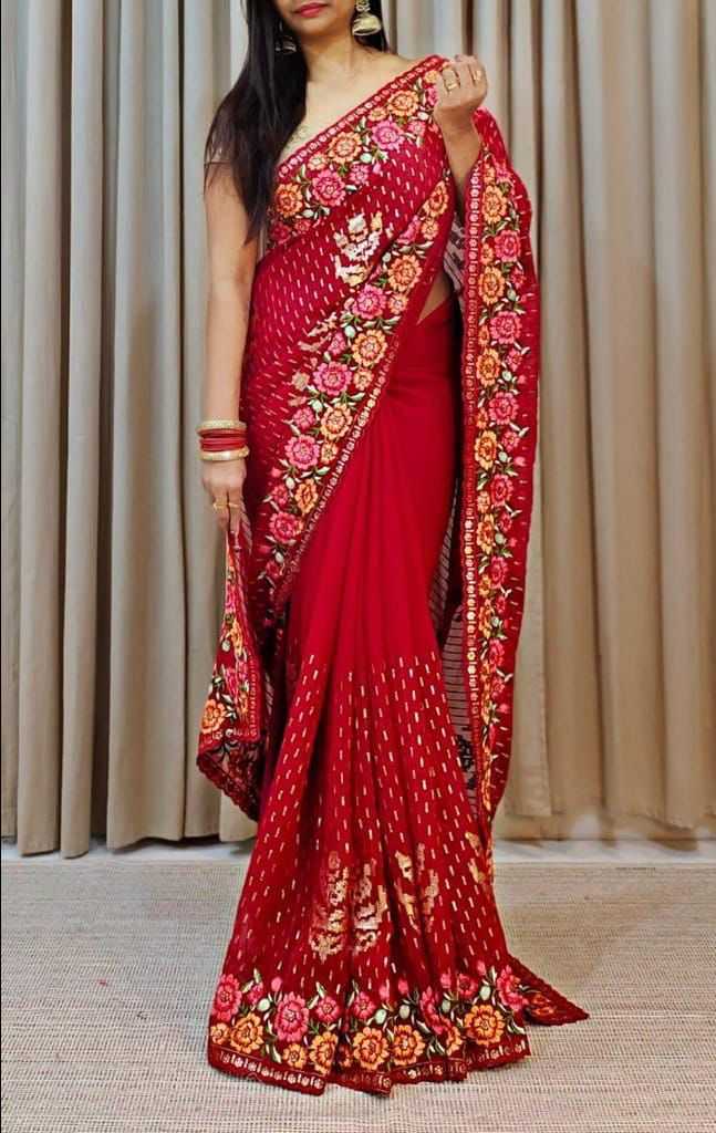 pr ds 629 fancy georgette sequence with embroidery work saree with blouse 