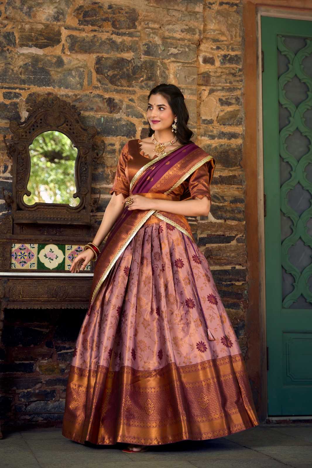 pr gaurika hit jacquard silk traditional wear stitch lehenga with unstich blouse dupatta 