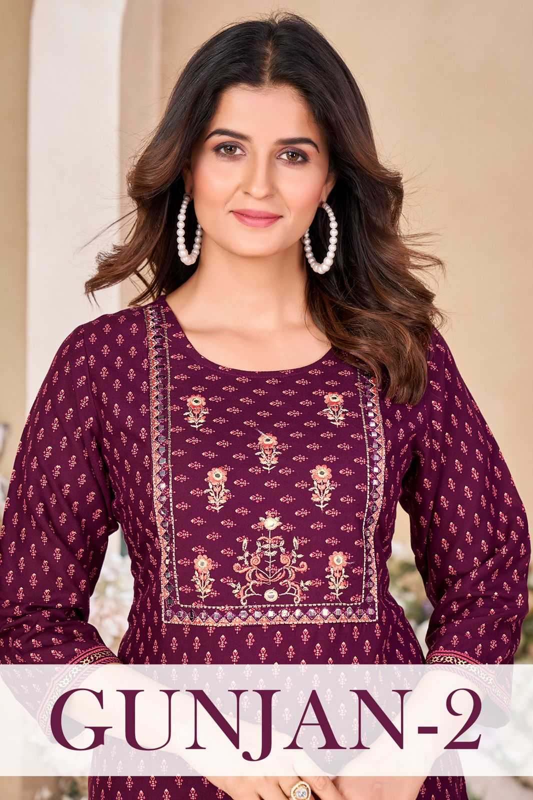 pr gunjan vol 2 rayon print embroidery work daily wear full stitch big size kurti