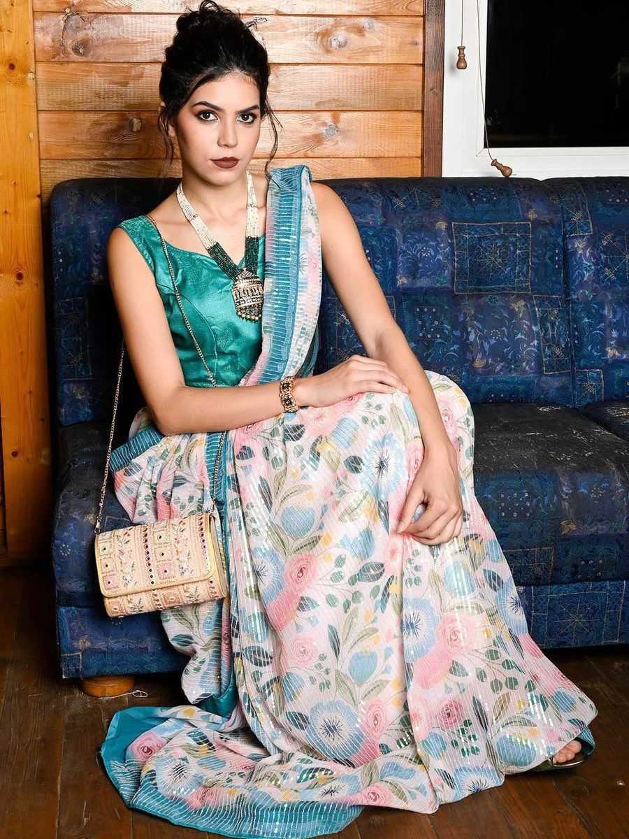 pr kc 2007 georgette floral print traditional wear fancy saree supplier 