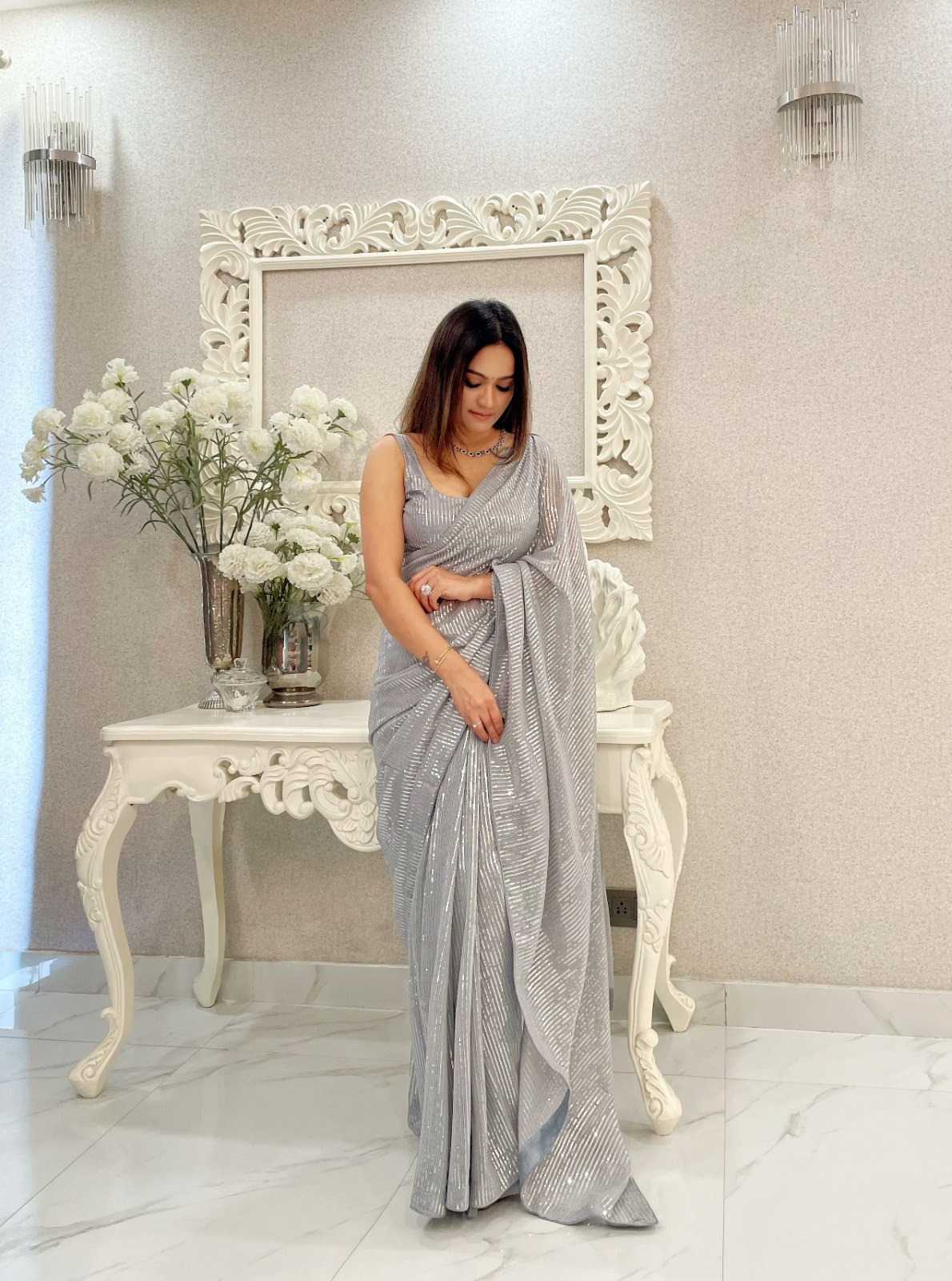 pr kc 807 fancy georgette embroidery with sequins work saree wholesaler 