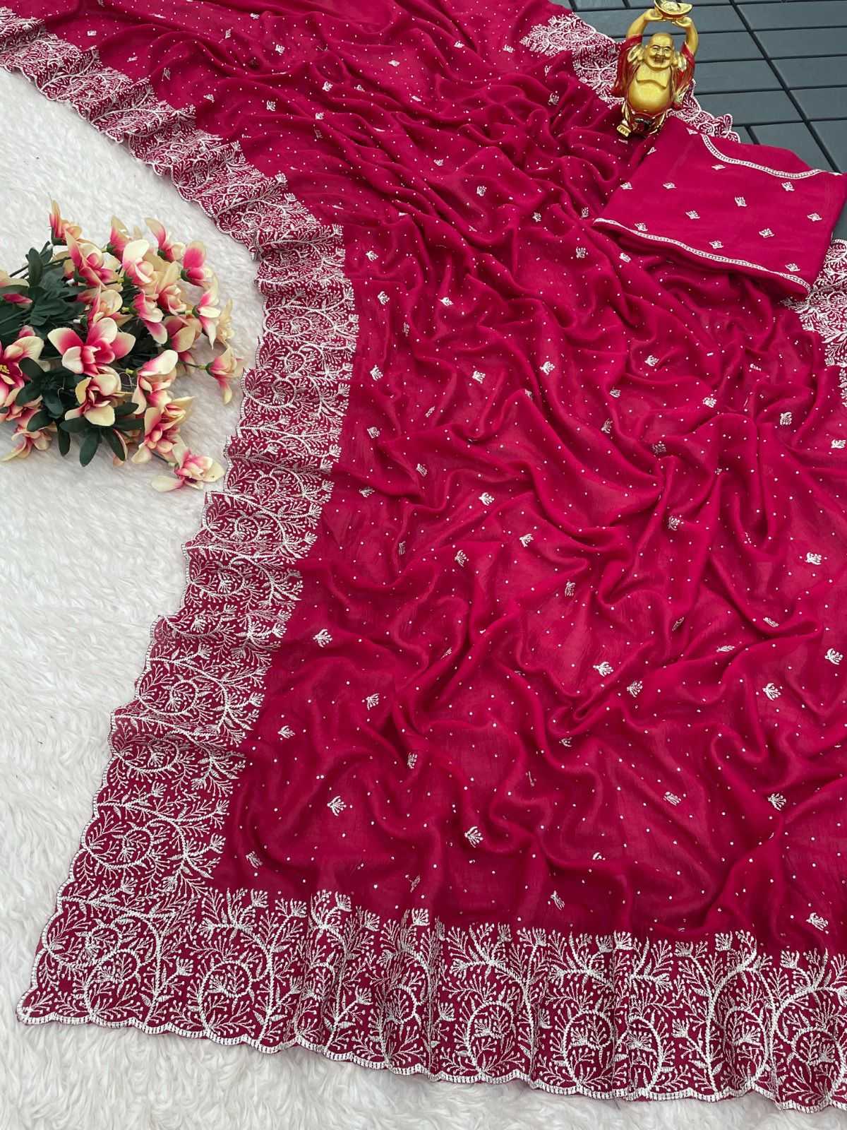 pr kc 842 vichitra silk different colours pretty look zari with stone work saree 
