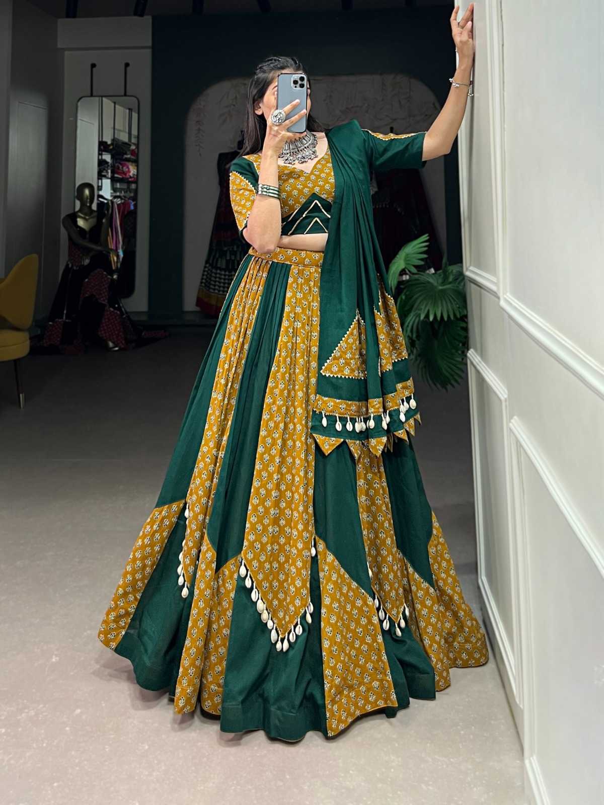 pr lnb1620 fancy cotton stitch lehenga unstitch blouse dupatta navratri collection 