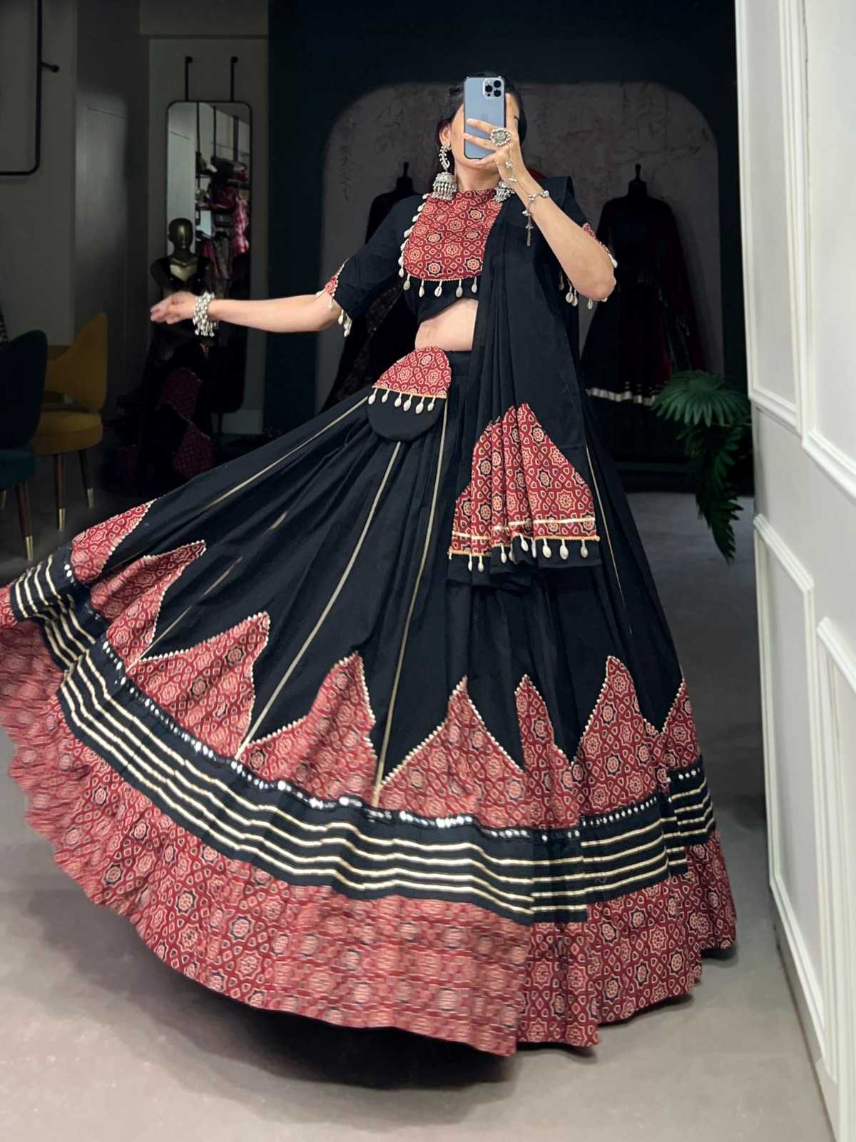 pr lnb1671 hit design cotton mirror work readymade lehenga blouse with dupatta    