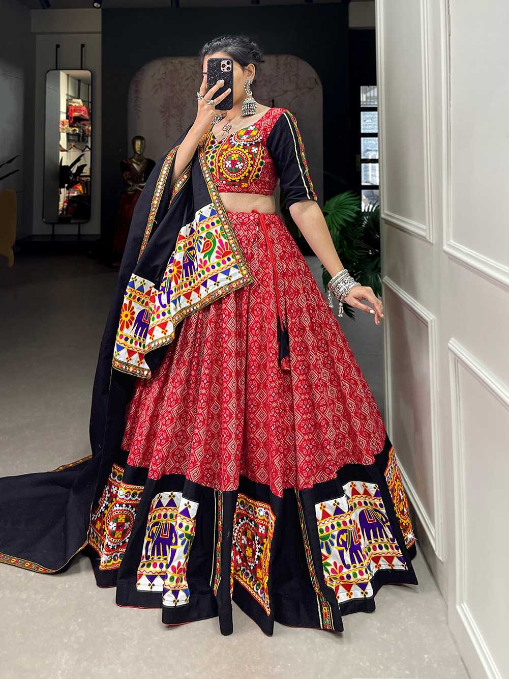 pr lnb1693 navratri special cotton readymade mirror work lehenga choli exports