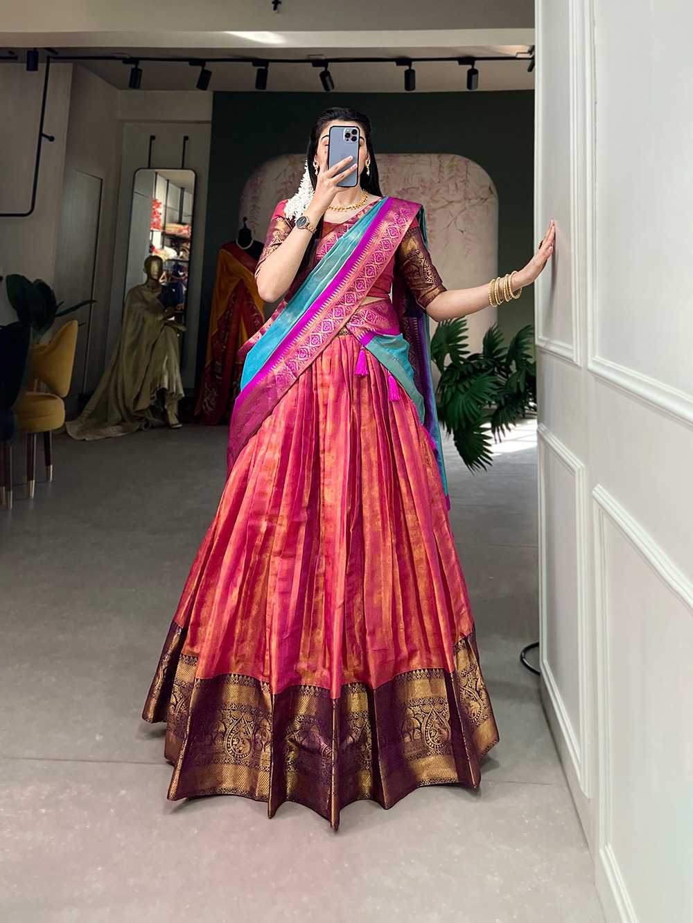 pr lnb2011 kanjivaram zari weaving work festival wear stitch lehenga with unstitch choli 