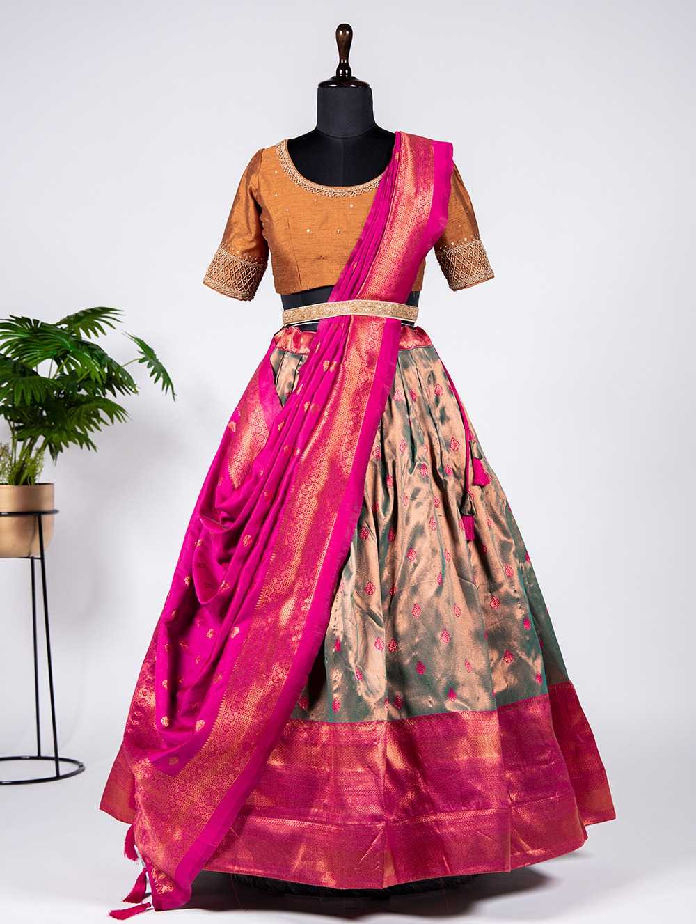 pr lnb2038 weaving silk classic look single design stitch lehenga unstitch blouse dupatta 