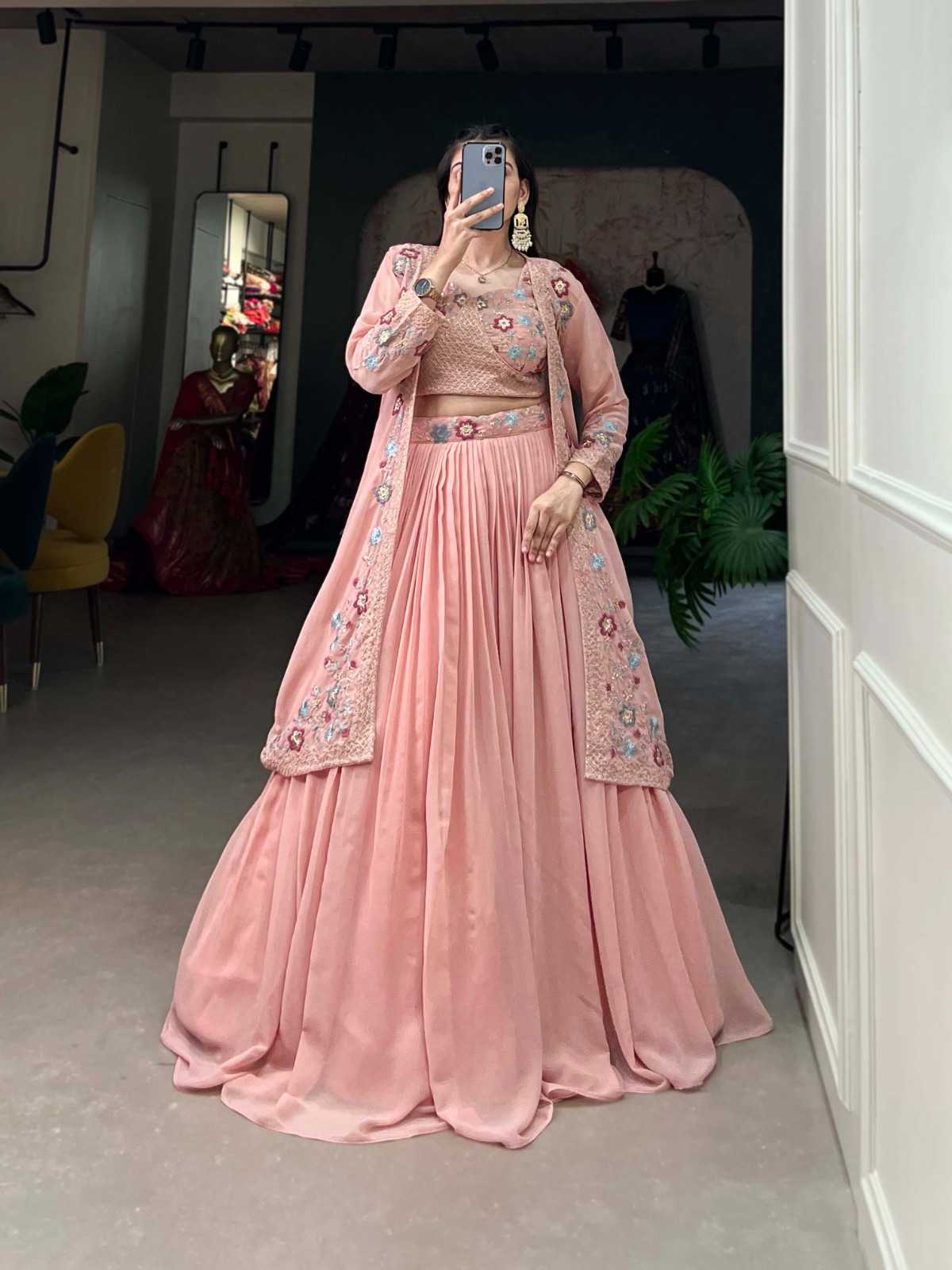 pr nnk1808 georgette readymade occasion wear lehenga indo western dress