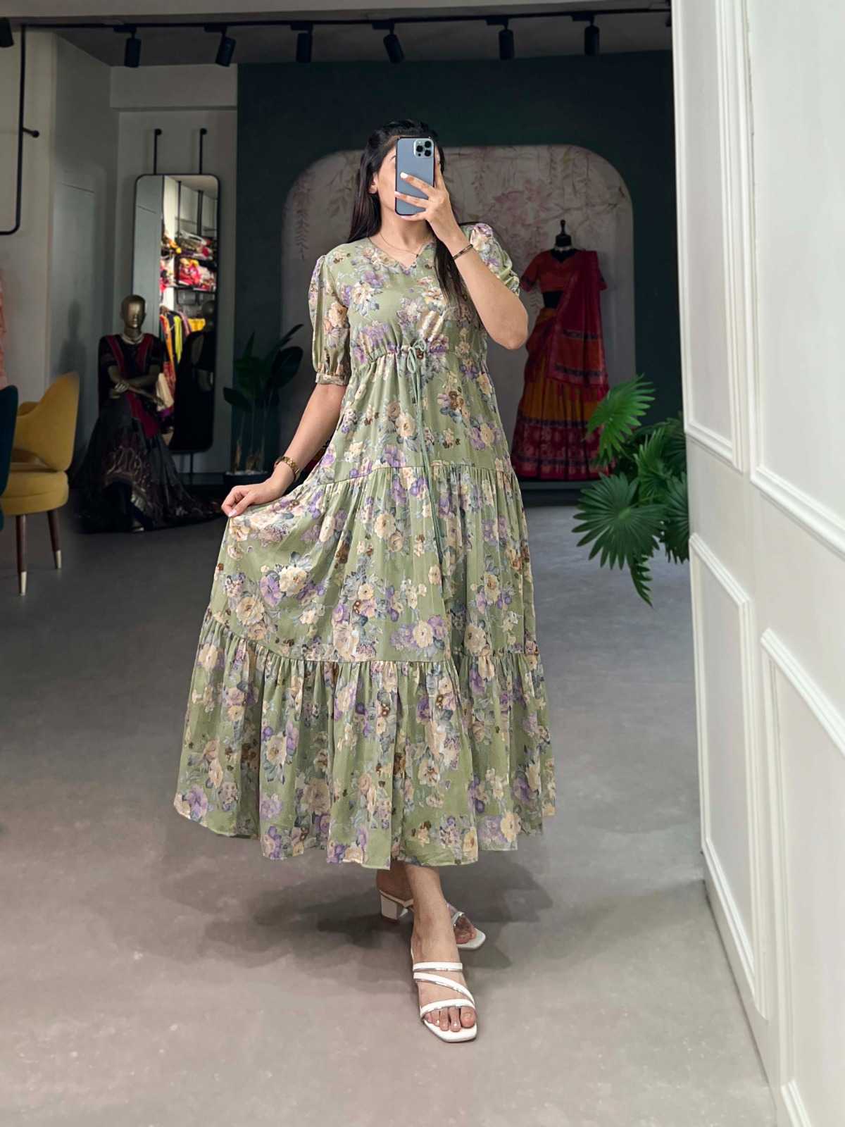 pr nnk4504 georgette fancy comfy wear floral print frock style long kurti 