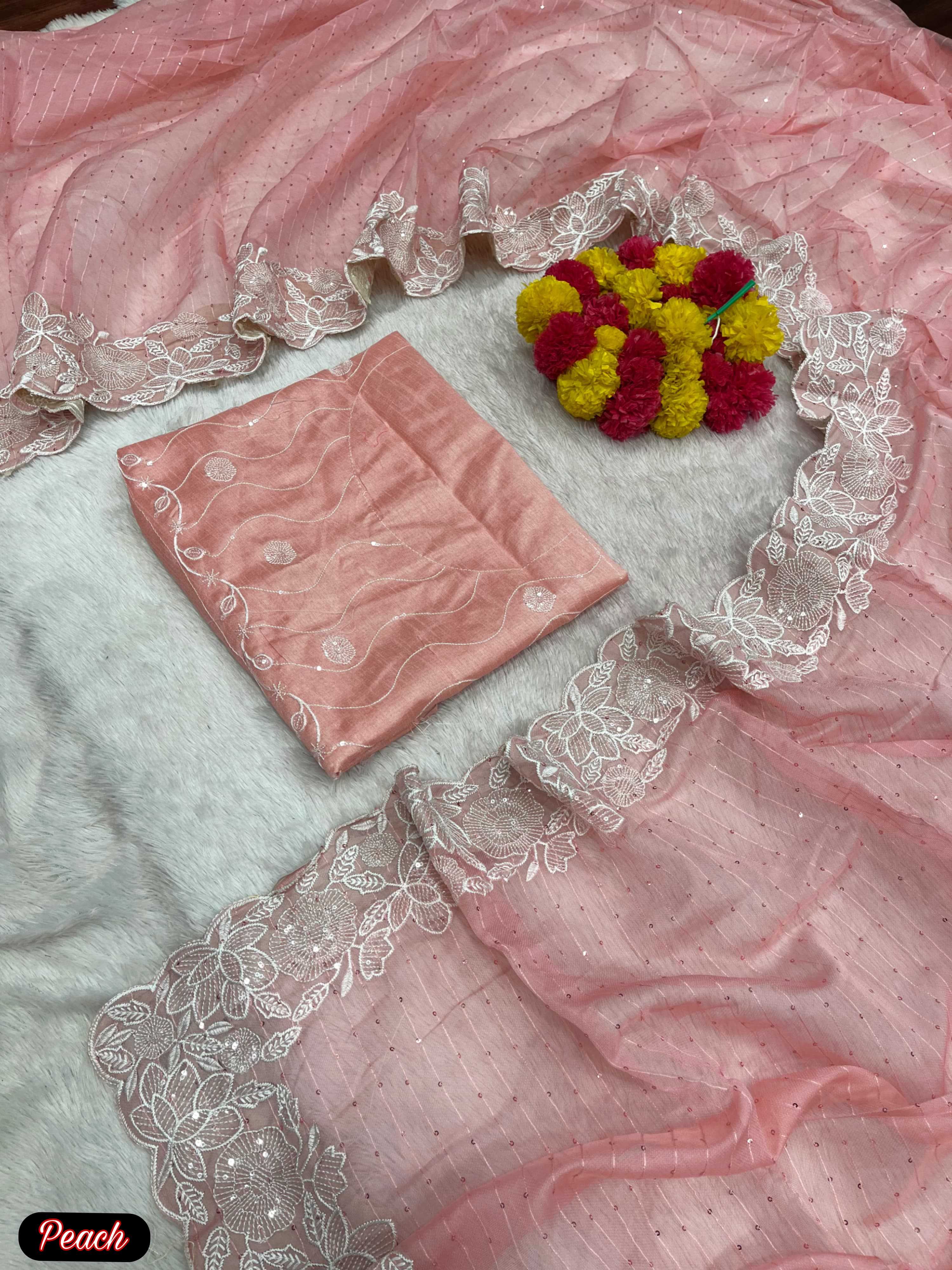 pr rose white tissue net designer sequence work festive saree wholesaler 