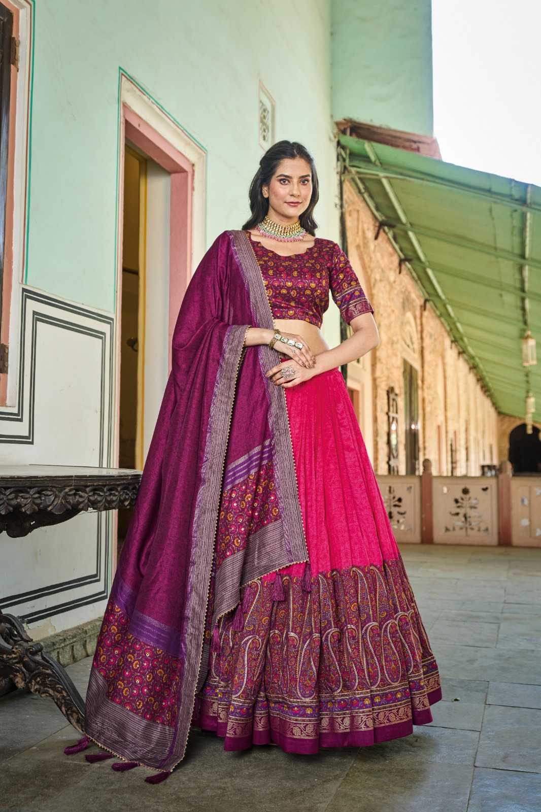 pr sanaya elegant style kashmiri print stitch lehenga unstitch blouse dupatta