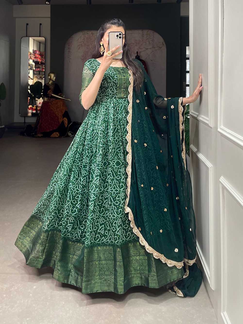 pr ynf5022 soft chanderi weaving pattern embellished design fully stitch gown