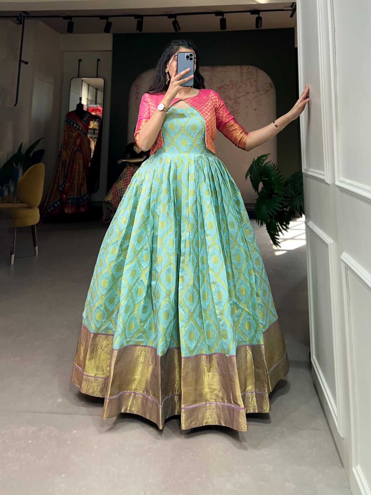 pr ynf5301silk jacquard fully stitch zari weaving work adorable gown collection 