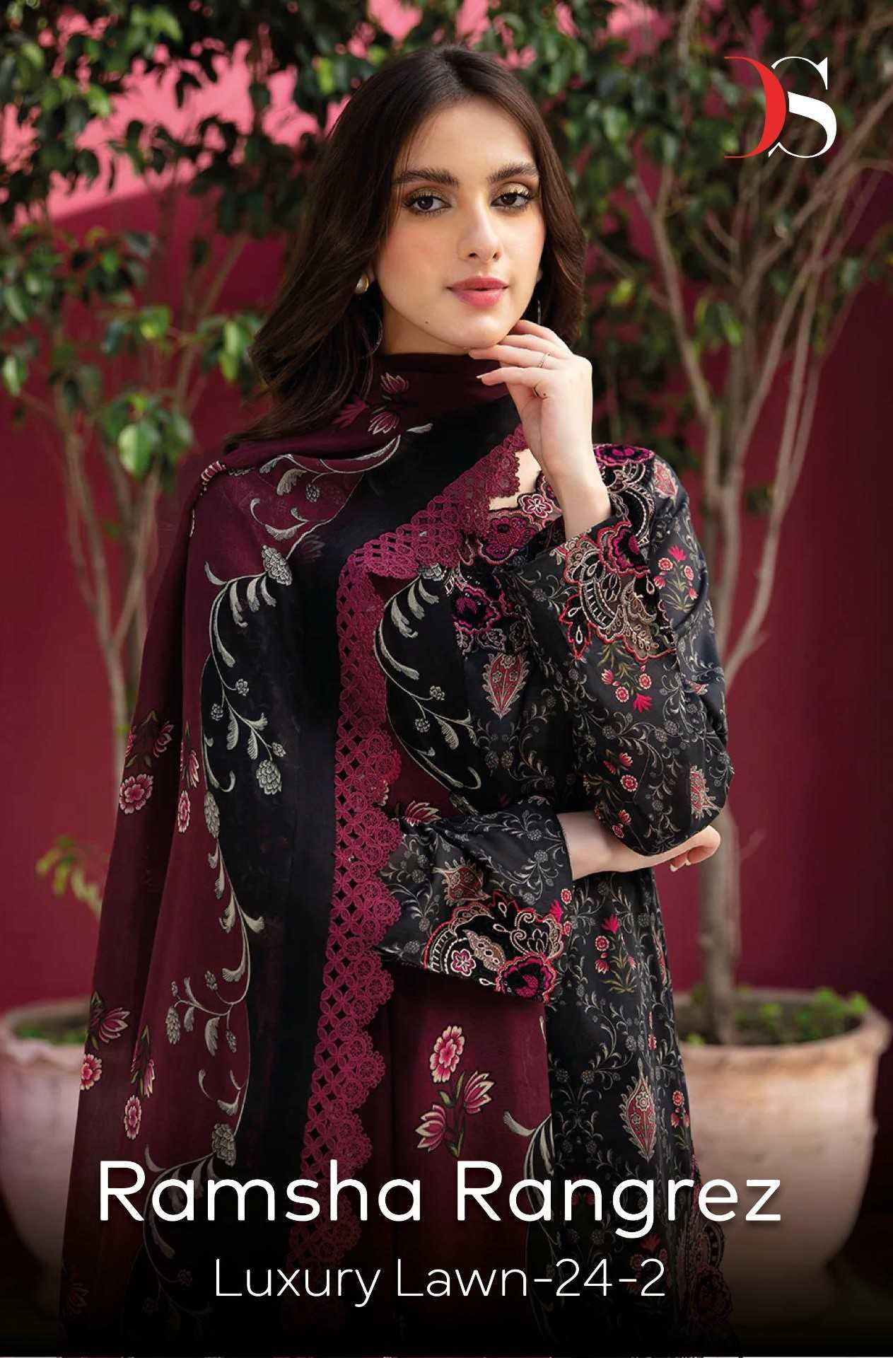 deepsy suits ramsha rungrez 24- 2 luxury lawn cotton designer pakistani 3pcs dress 