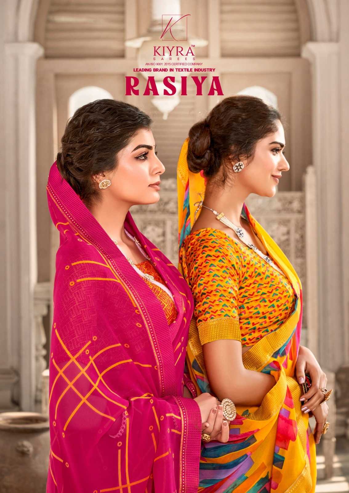 kiyra rasiya adorable print georgette with fancy lace border saree with blouse 