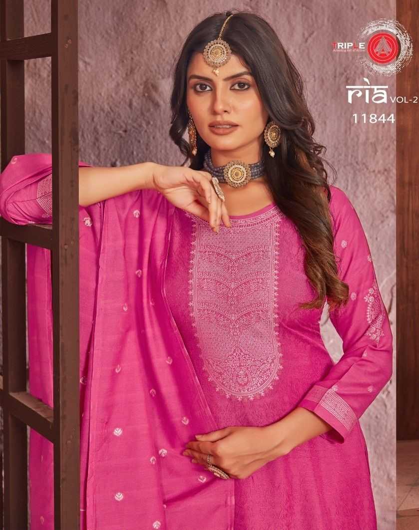 triple a ria vol 2 super hit design muslin weaving lakhnavi work dress material 